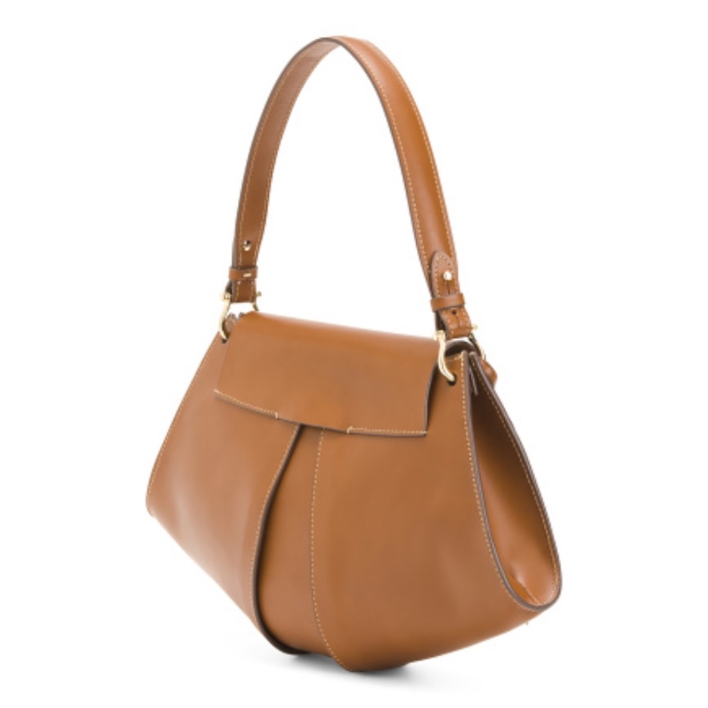 BOLDRINI Made In Italy Leather Tulip Cut Flap Over Satchel - Picture 3 of 6